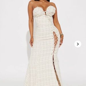 Elegant Cream Tweed Lace-Up Evening Dress